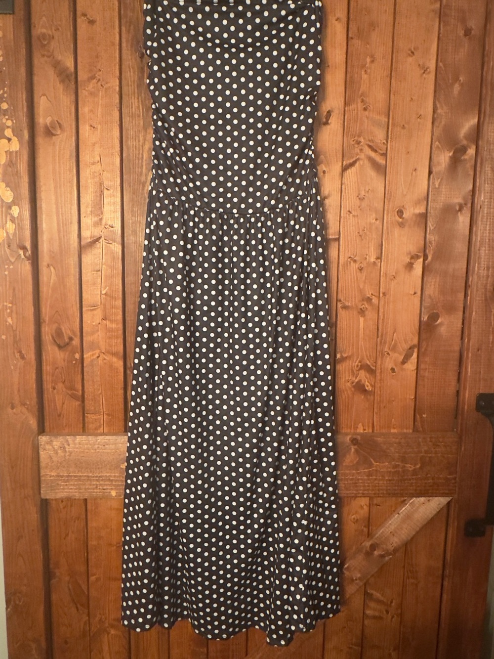 Strapless Black and White Polka Dot Maxi Dress